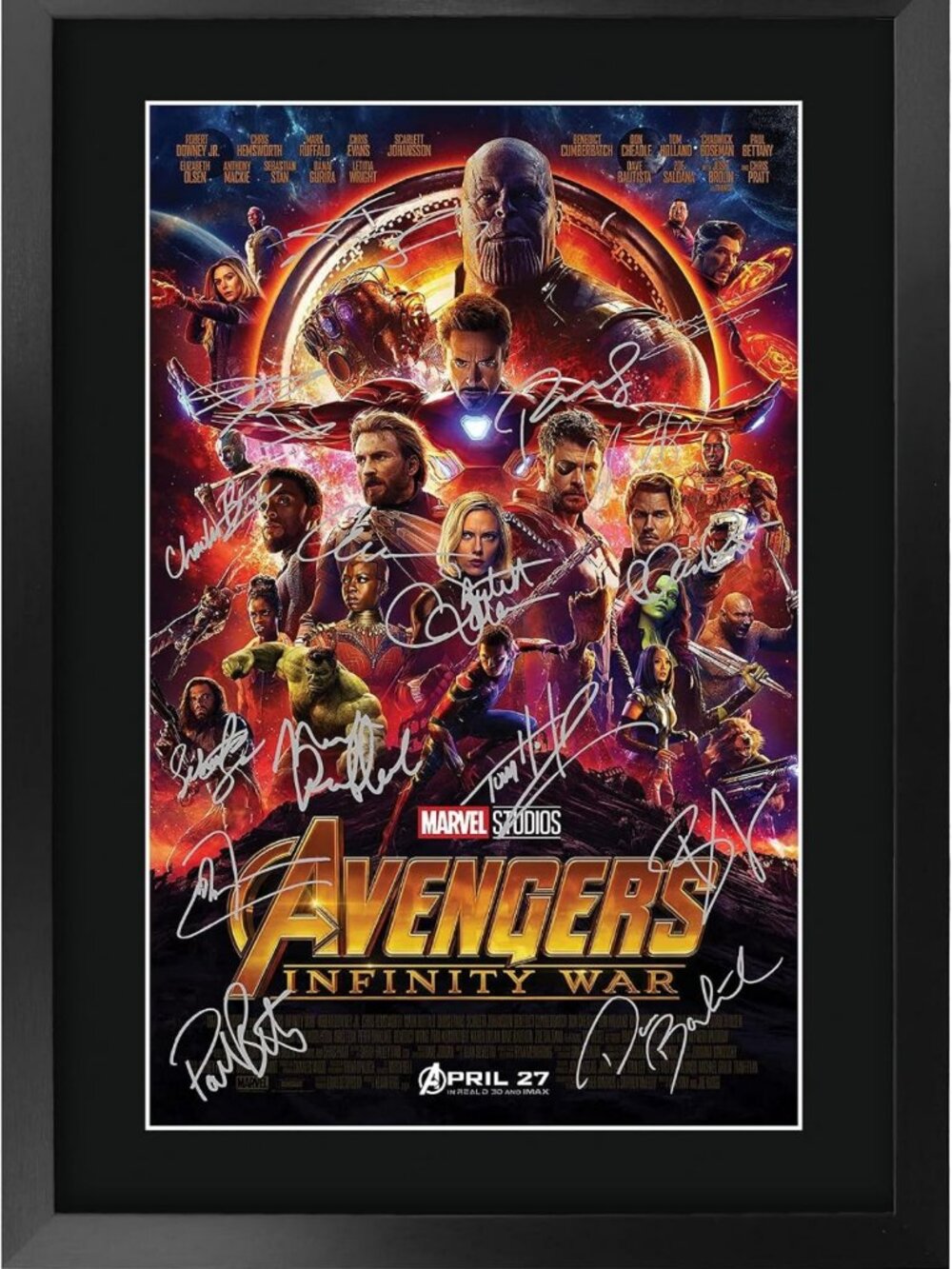 Avengers Infinity War Signed Poster 16x12 Framed Art for Movie Fans & Collectors